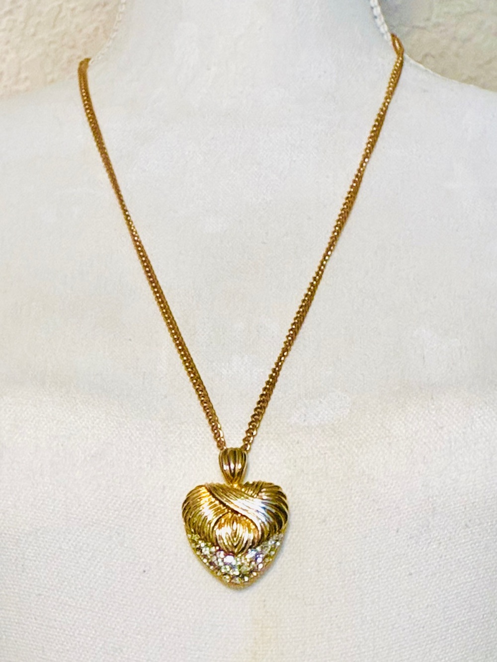 Gold Heart Pendant Necklace with Crystal Accents - Women Jewelry